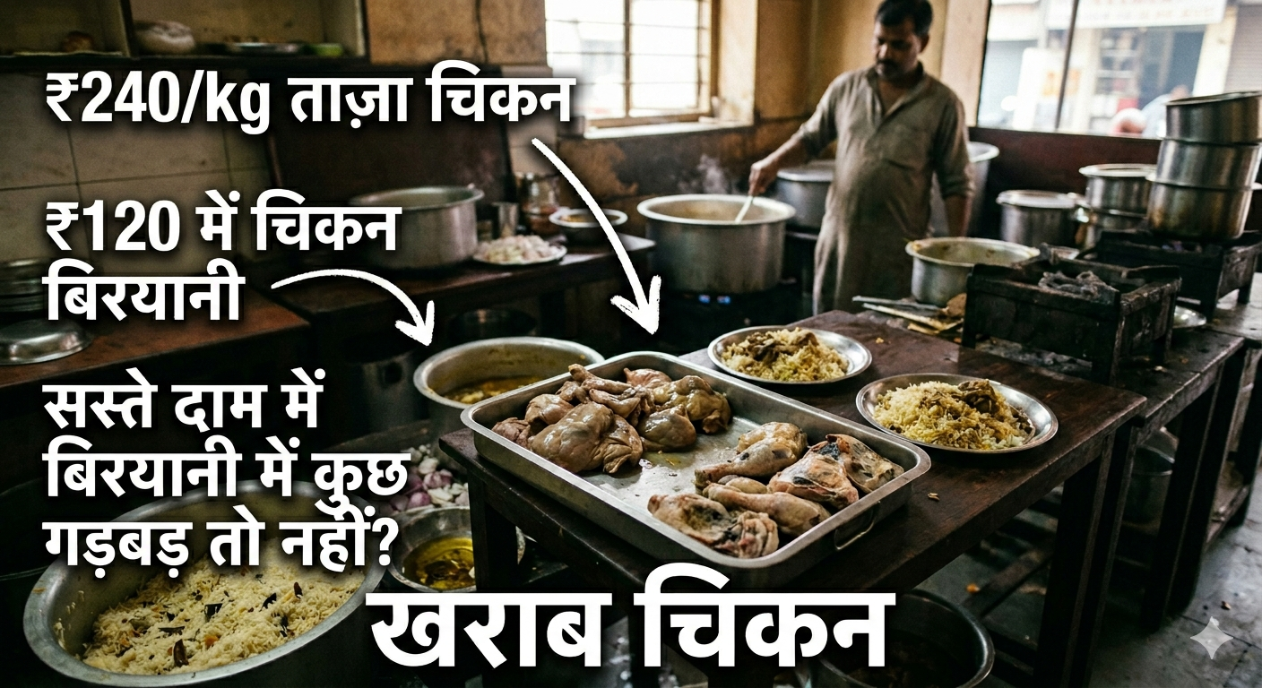 100–₹120 प्रति किलोग्राम में चिकन बिरयानी? सस्ती कीमत पर उठे गंभीर सवाल