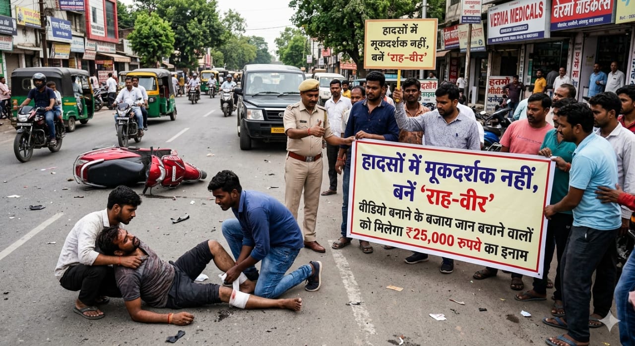 सड़क हादसों में मूकदर्शक नहीं, बनें 'राह-वीर' वीडियो बनाने के बजाय जान बचाने वालों को मिलेगा 25 हजार रुपये का इनाम