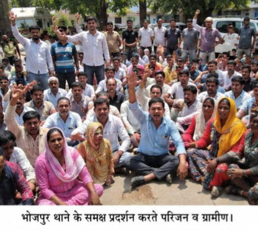मारपीट में घायल युवक की मौत, परिजनों व ग्रामीणों ने किया प्रदर्शन