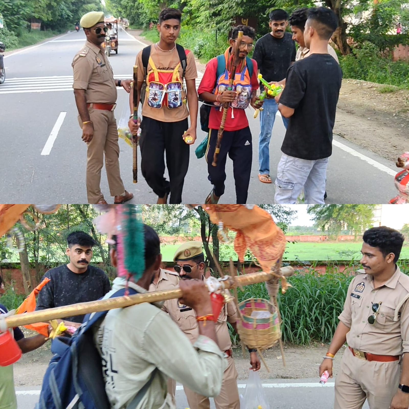 हरिद्वार से जल लेकर आ रहे कावड़ियों पर पुष्प वर्षा जोरदार स्वागत किया